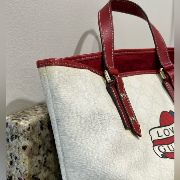 Gucci GG Plus Monogram Small Jolicoeur Tattoo Heart Tote Off White Red Sold Out - Picture 6 of 13